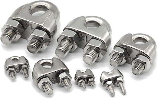 Heavy Duty U Clamp Wire Rope Locks Clip Clamp Threaded U Bolt for Wire Loop, Rigging, Gym Wire Lock, Clamp Fastner, Cable Clips, Saddle Fastner (Pack of 2) (3 MM, Steel) - SparesDeal