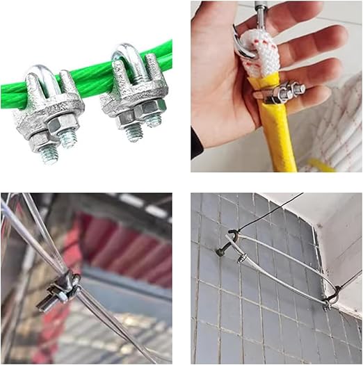 Heavy Duty U Clamp Wire Rope Locks Clip Clamp Threaded U Bolt for Wire Loop, Rigging, Gym Wire Lock, Clamp Fastner, Cable Clips, Saddle Fastner (Pack of 2) (3 MM, Steel) - SparesDeal