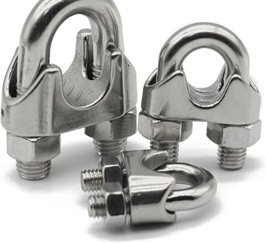 Heavy Duty U Clamp Wire Rope Locks Clip Clamp Threaded U Bolt for Wire Loop, Rigging, Gym Wire Lock, Clamp Fastner, Cable Clips, Saddle Fastner (Pack of 2) (3 MM, Steel) - SparesDeal